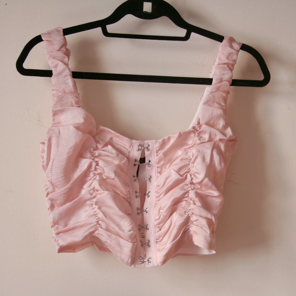 NWT Forever 21 Crop Top Rococo Ruching Light Baby Pink Bodice S